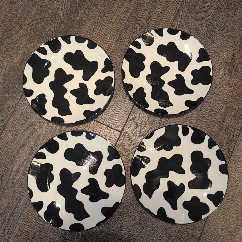 Black and White Cow Pattern Side Plates Set Of Four 7.5"